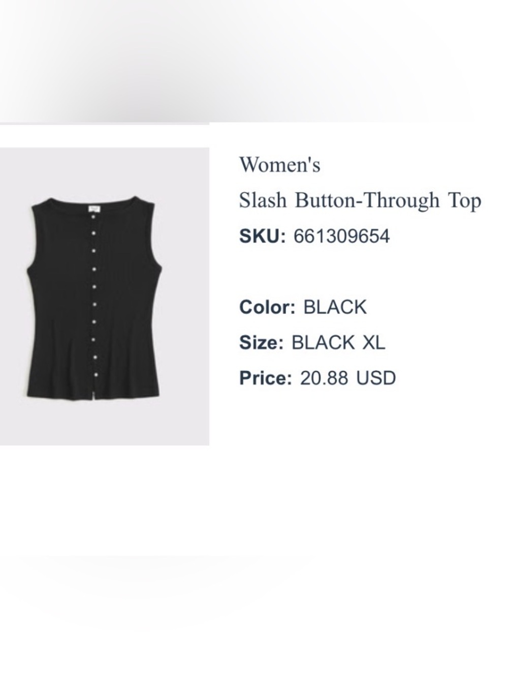 Abercrombie & Fitch Black Sleeveless Button-Front Tank
